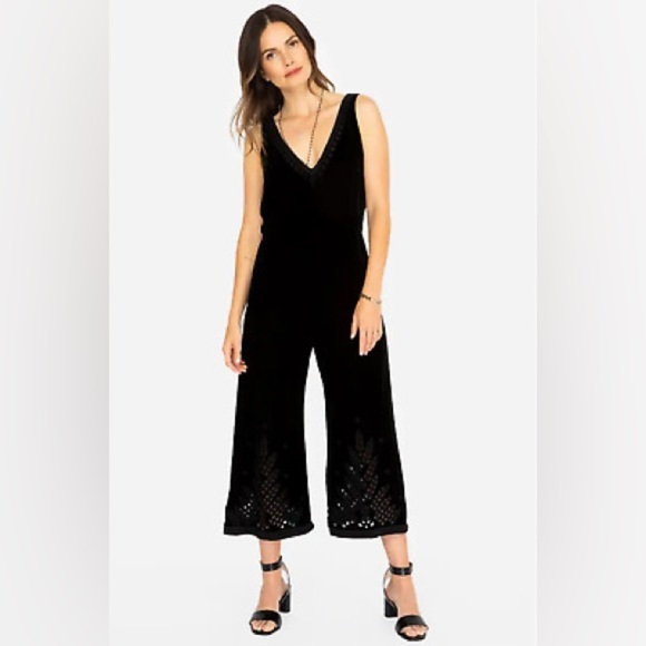 Jade by Johnny Was Embroidered Velvet Cropped Jumpsuit - Picture 1 of 9